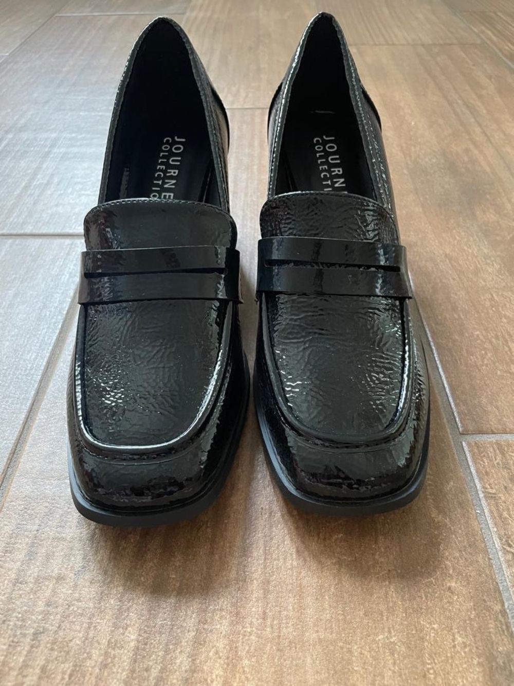 Journee Collection Malleah Black Patent Block Heel Loafers - Picture 7 of 14